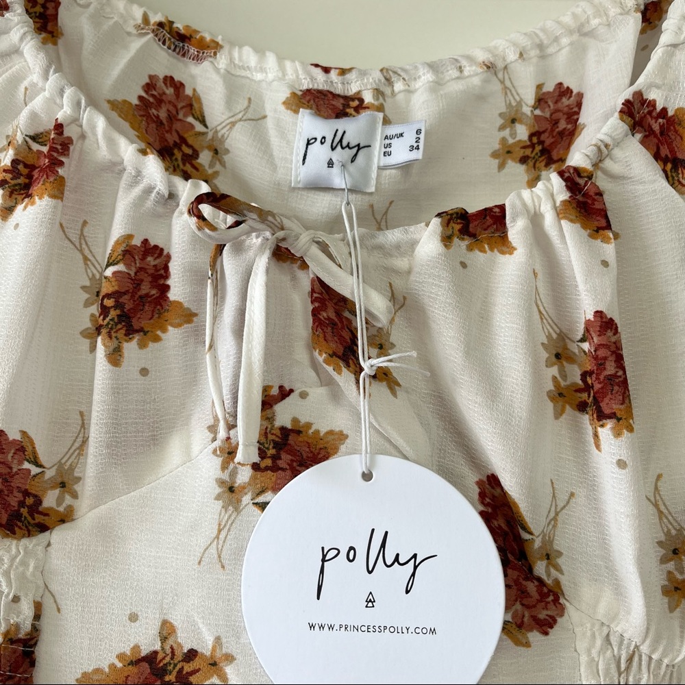 Princess Polly white smocked sides floral print boho mini dress - Picture 3 of 6